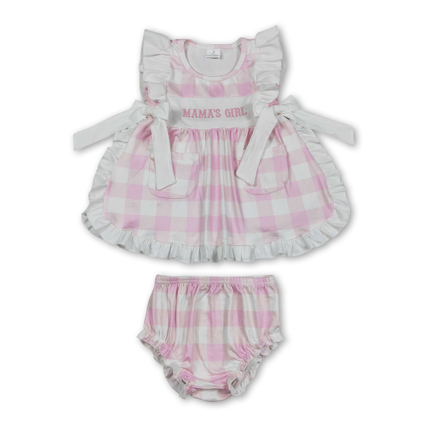 Flutter sleeves mama's girl embroidery plaid girls outfits