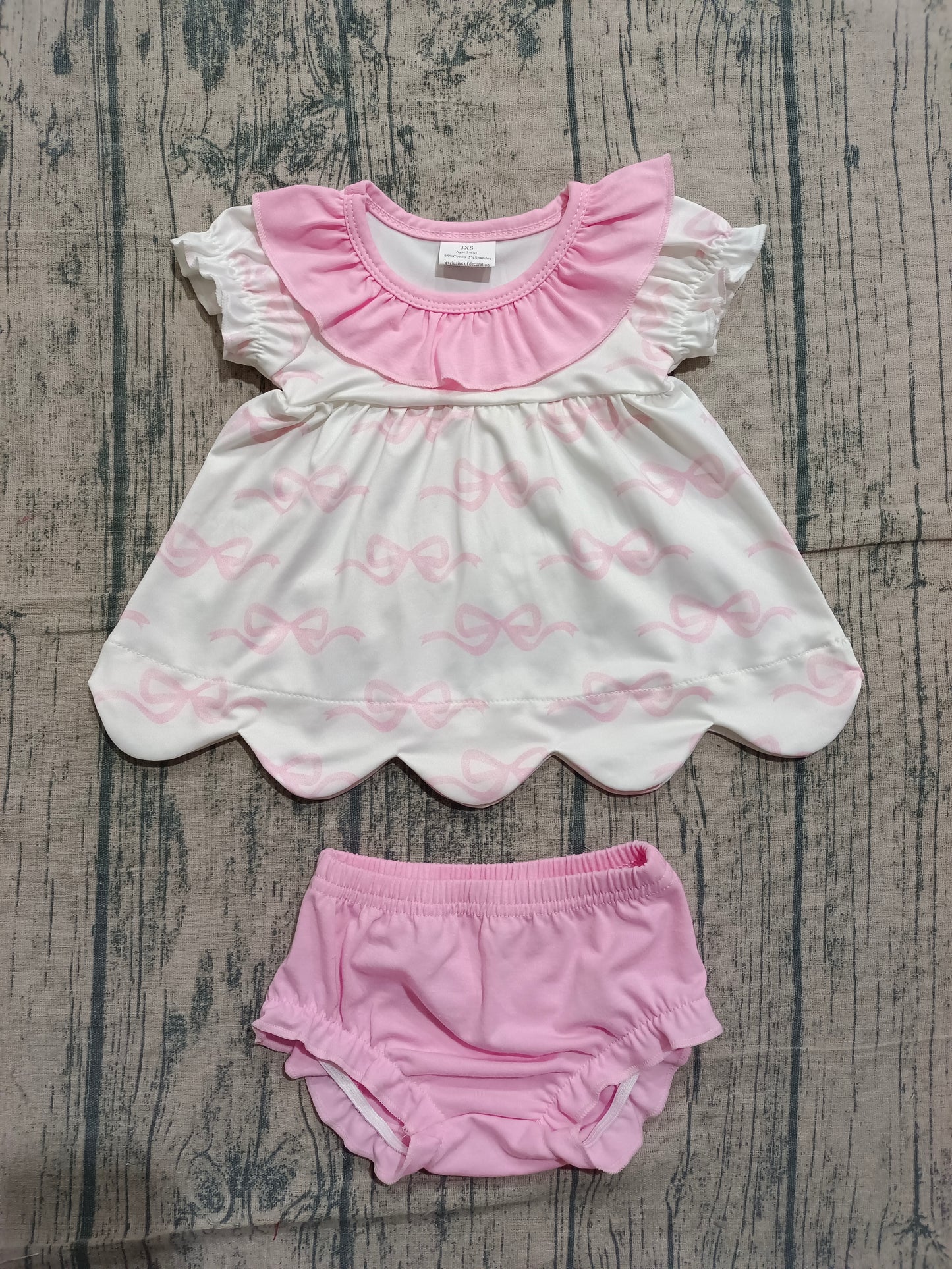 Short sleeves pink bow tunic bummies baby girls outfits