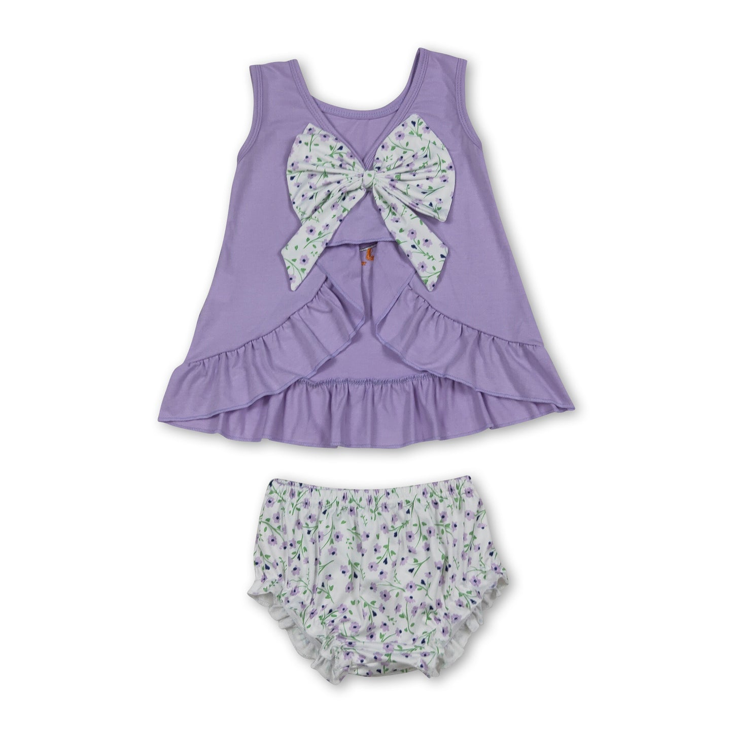 Lavender floral bow goose top bummies baby girls set