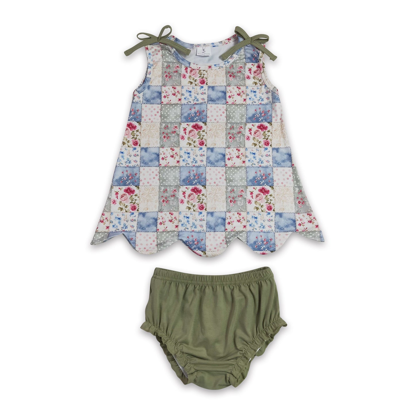 Sleeveless floral scallop top bummies baby girls outfits