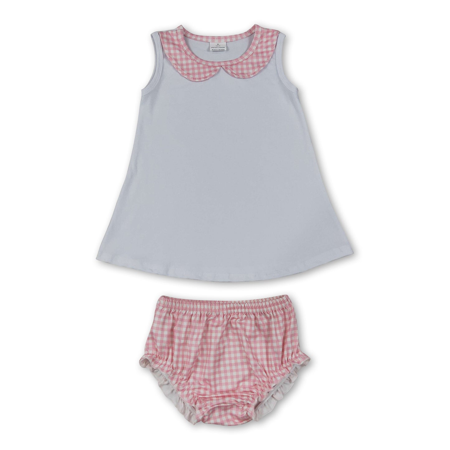 Sleeveless white top pink plaid bummies baby girls outfits