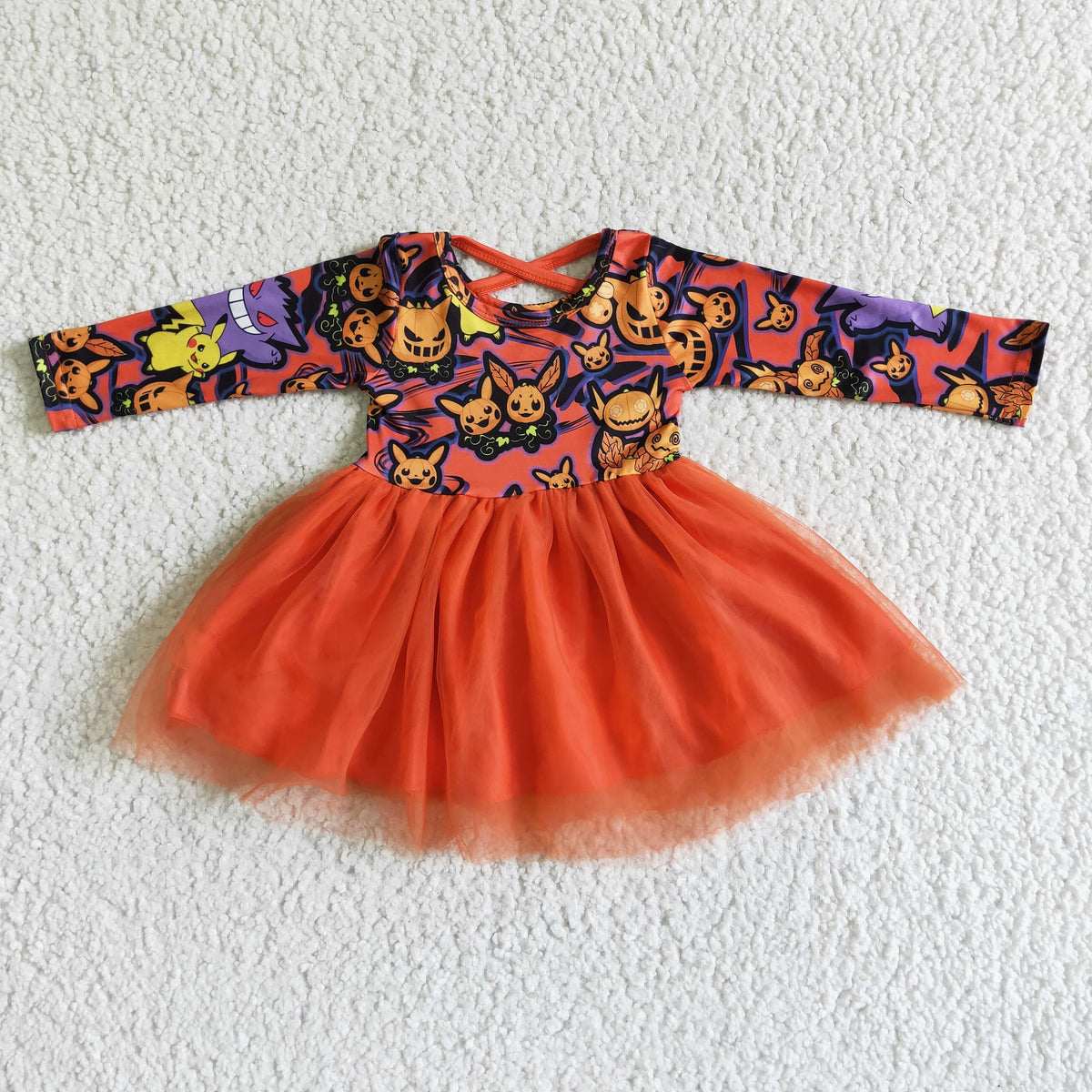 Long sleeve orange tulle baby girls Halloween dresses