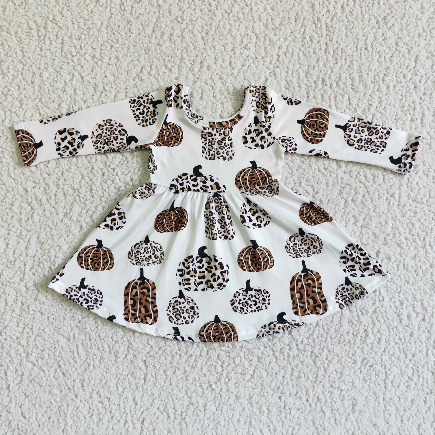 Leopard pumpkin long sleeve girls fall dresses