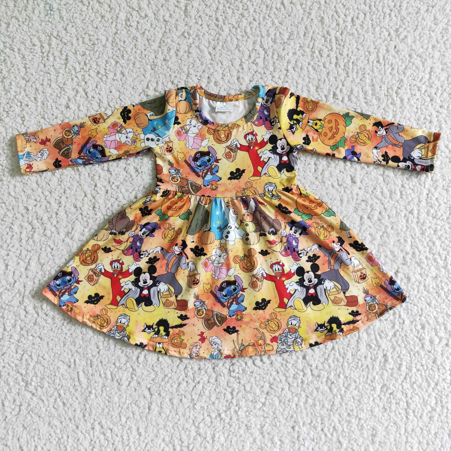 Long sleeves pumpkin kids girls Halloween dresses