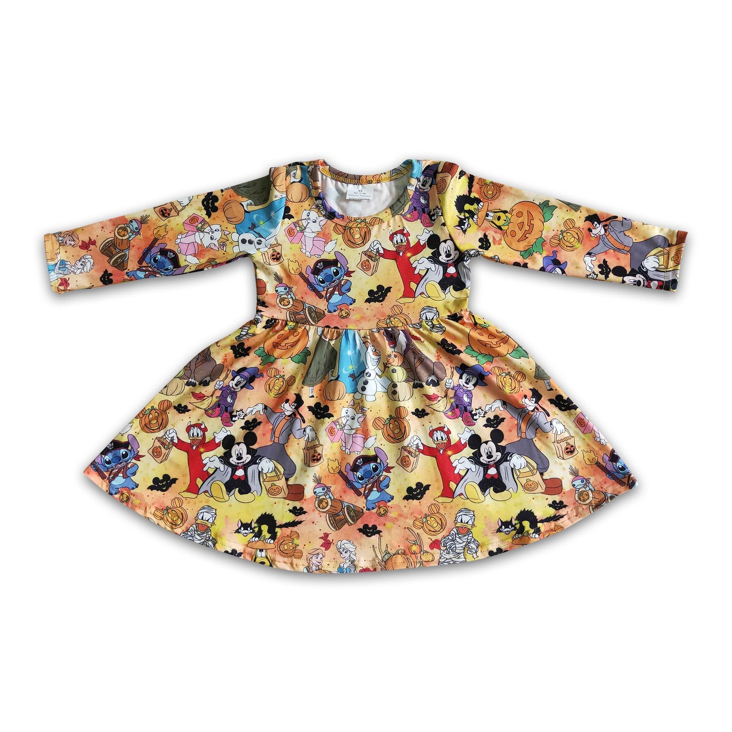 Long sleeves pumpkin kids girls Halloween dresses