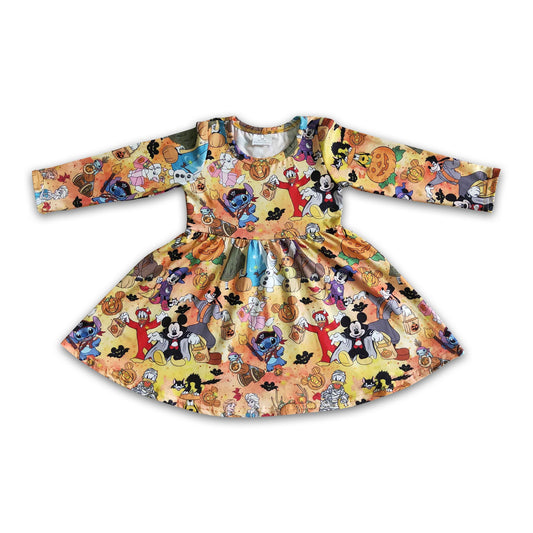 Long sleeves pumpkin kids girls Halloween dresses