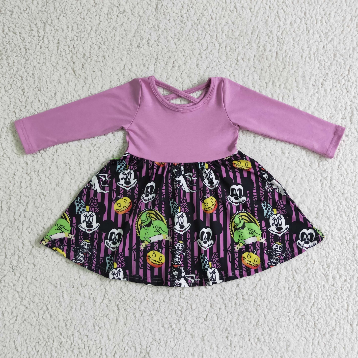 Mouse pumpkin stripe girls twirl Halloween dresses