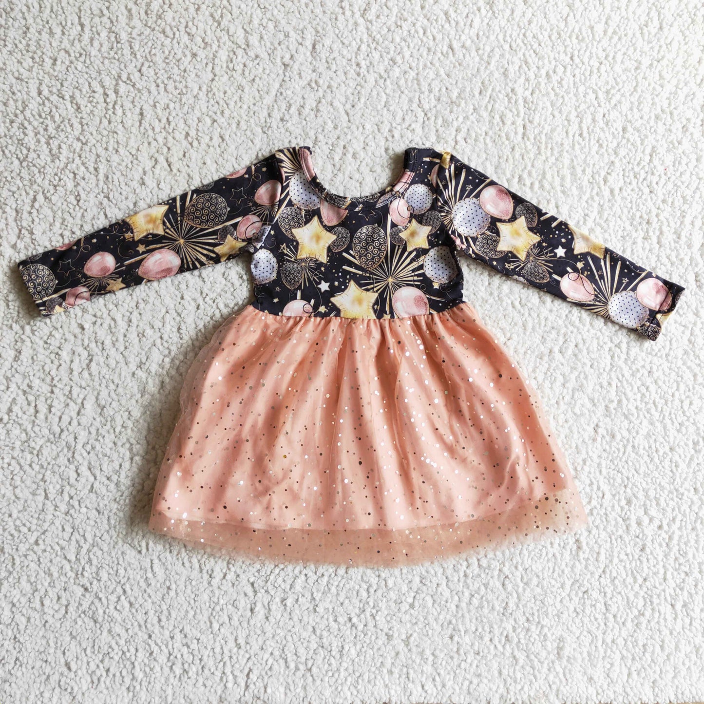 Fireworks balloon kids girls Happy New Year sparkle tulle dress
