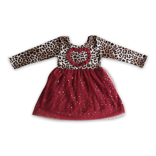 Leopard heart sparkle tulle girls valentine's dresses
