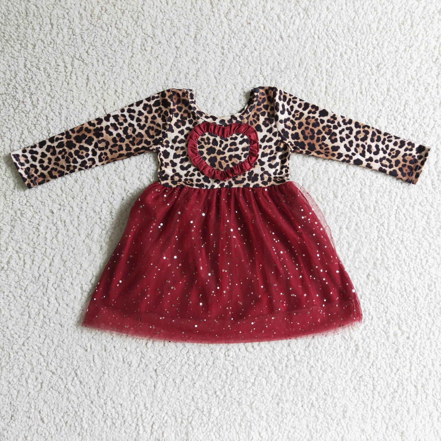 Leopard heart sparkle tulle girls valentine's dresses