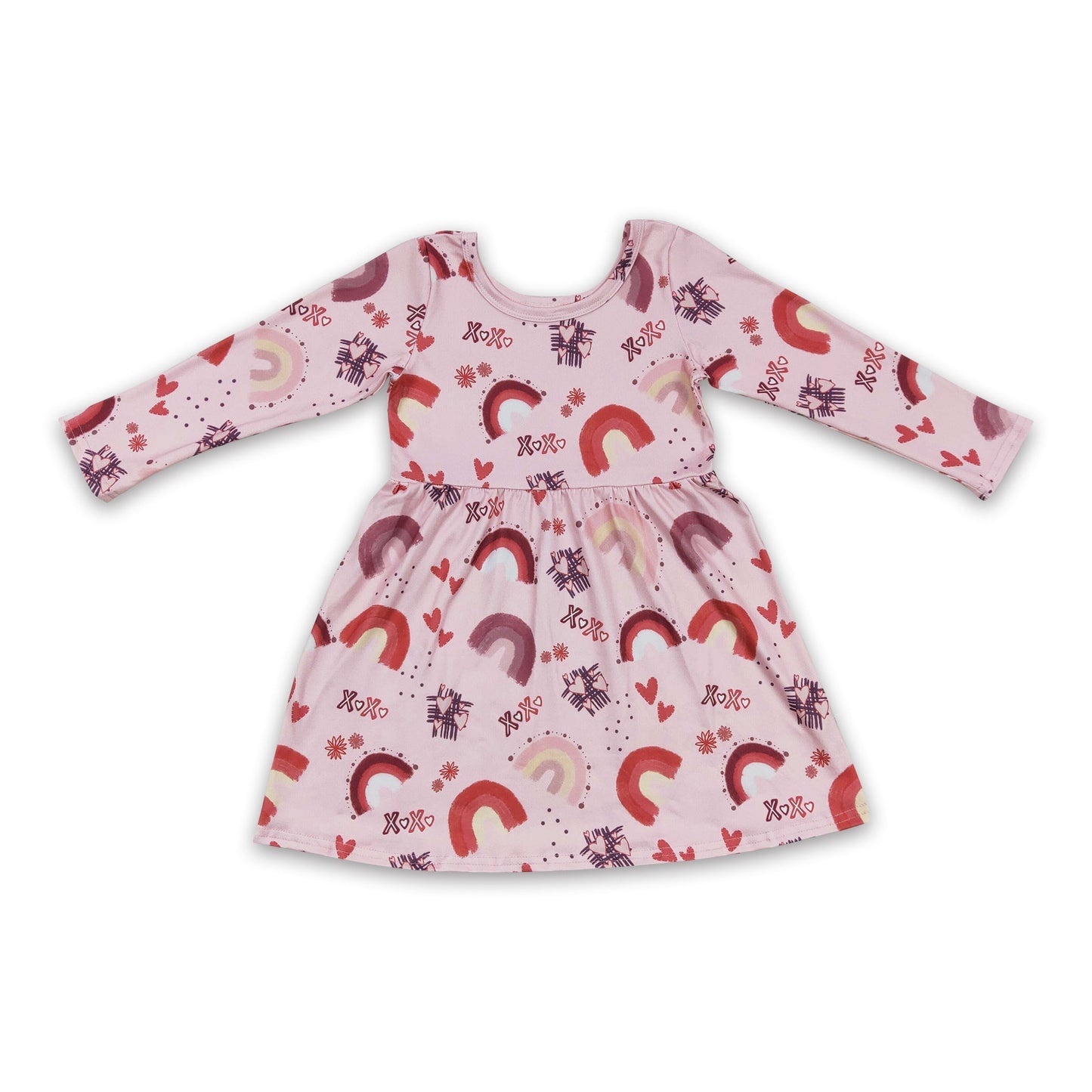 Heart rainbow long sleeves baby girls valentine's dress