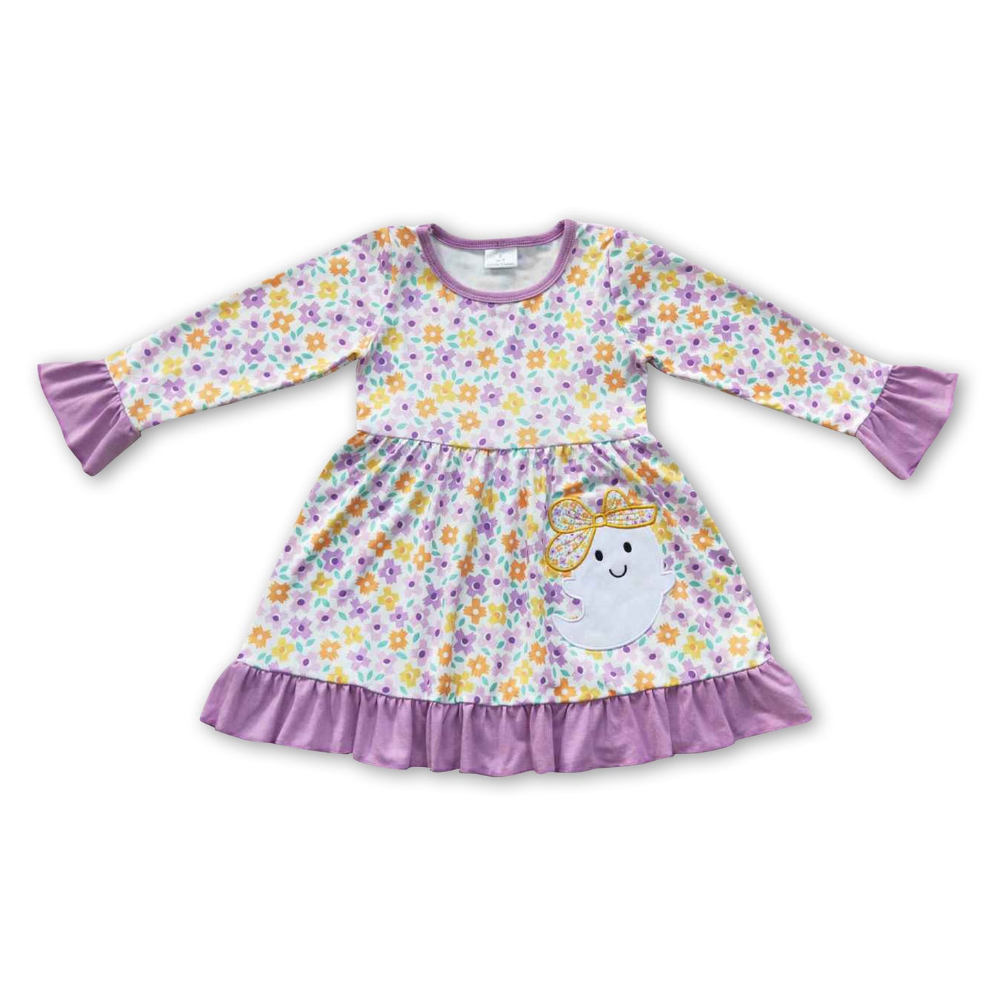 Floral ghost long sleeves baby girls Halloween dress