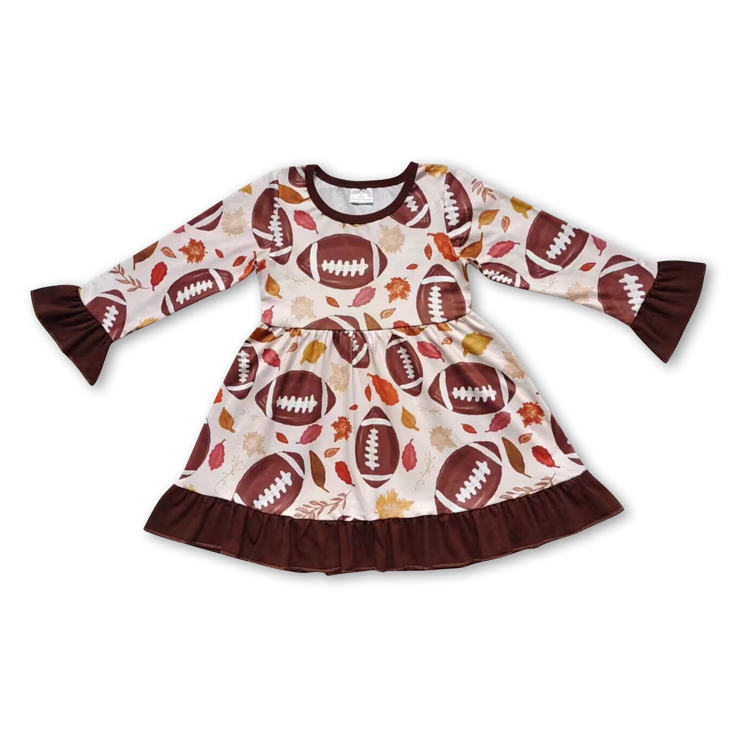 Football leaves long sleeves baby girls fall dresses