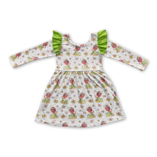 Green long sleeves princess baby girls dresses