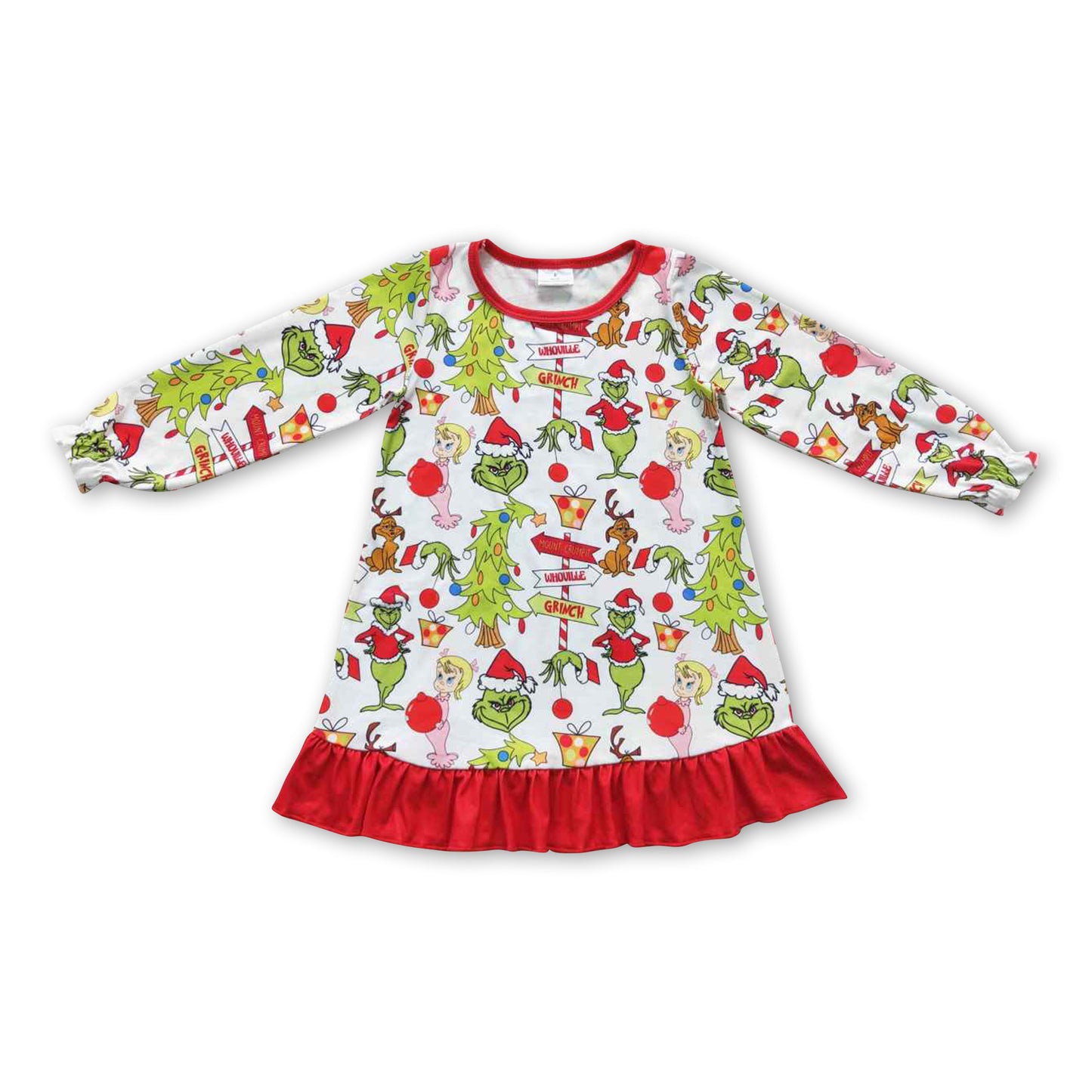 Long sleeves green face gifts girls Christmas night gown