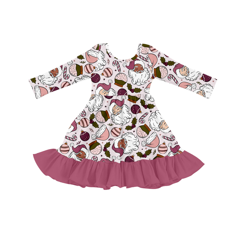 Santa candy cane long sleeves girls Christmas dresses
