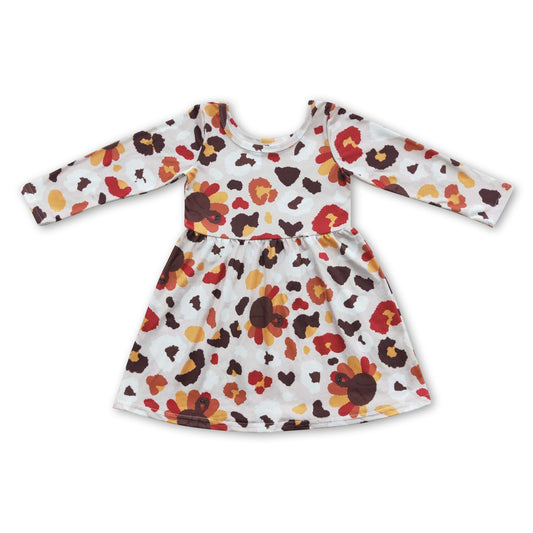 Leopard turkey long sleeves baby girls Thanksgiving dress
