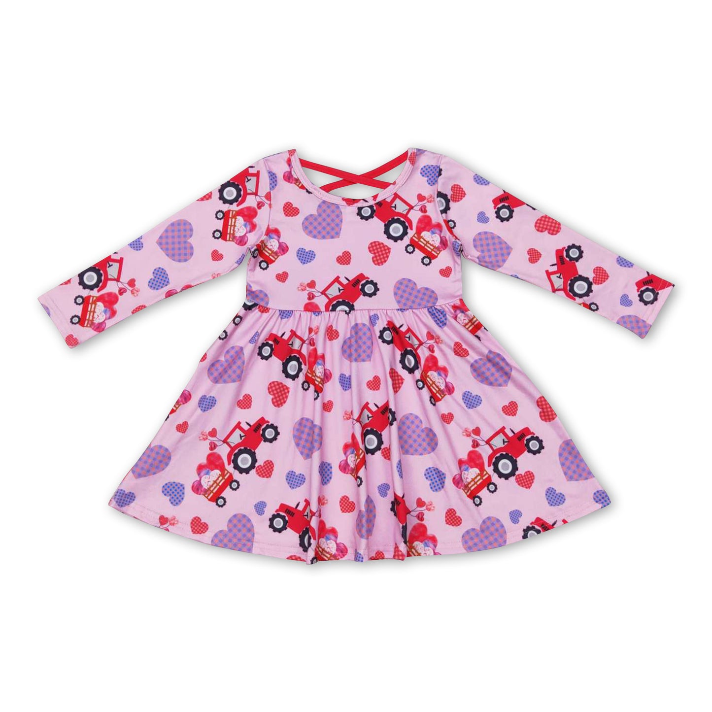 Long sleeves heart truck kids girls valentine's dress