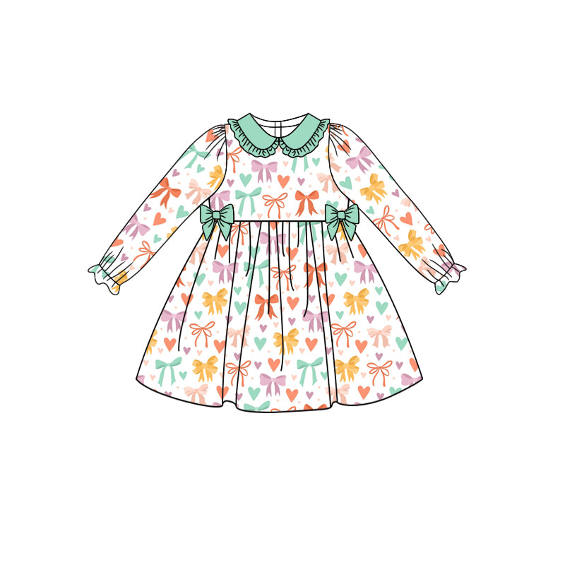 Long sleeves bows heart baby girls dresses