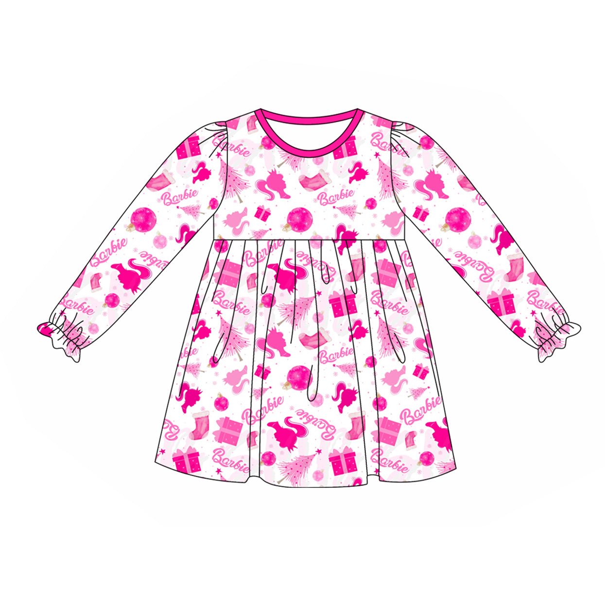Hot pink long sleeves gift party girls dresses