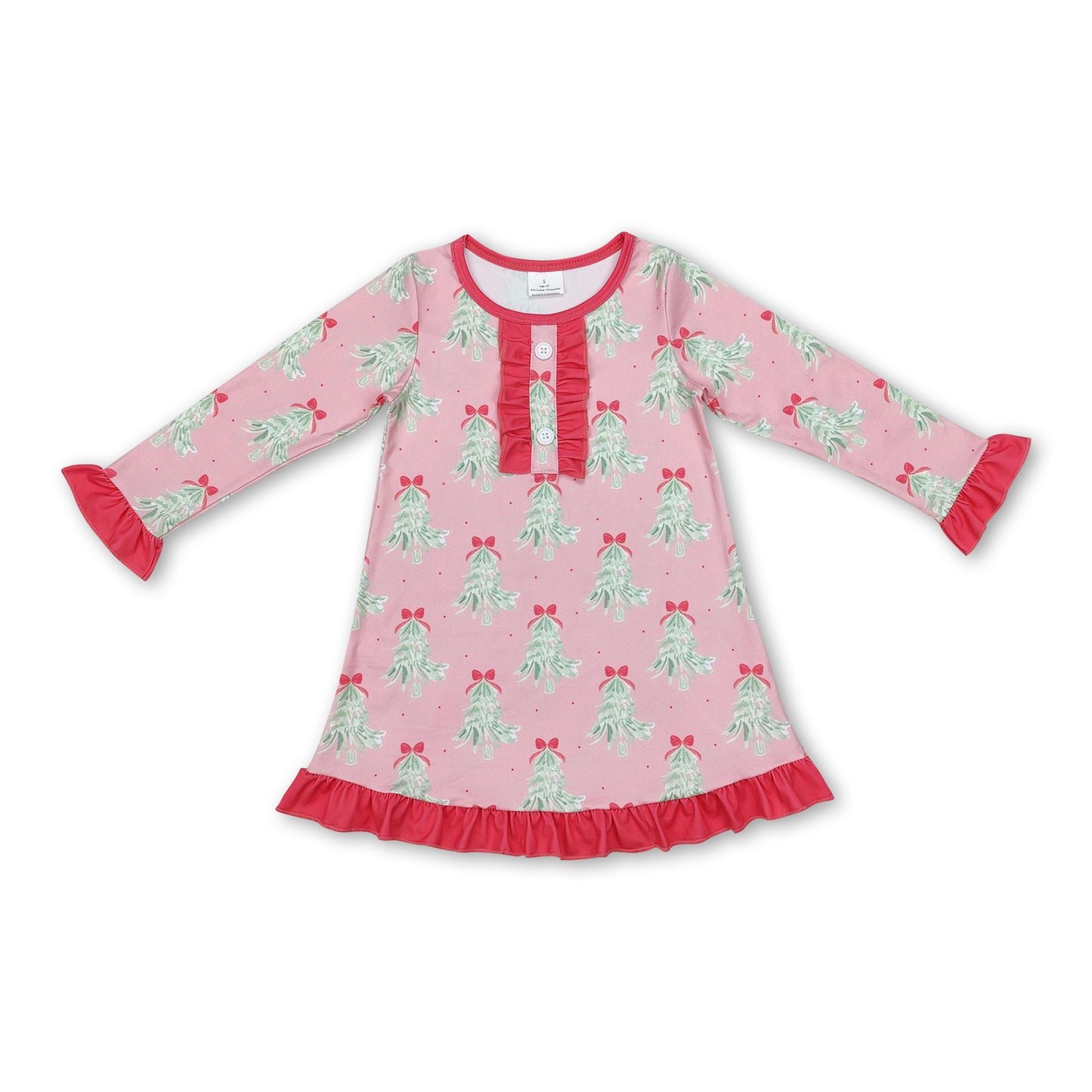 Hot pink ruffle Christmas nightgown kids girls dresses