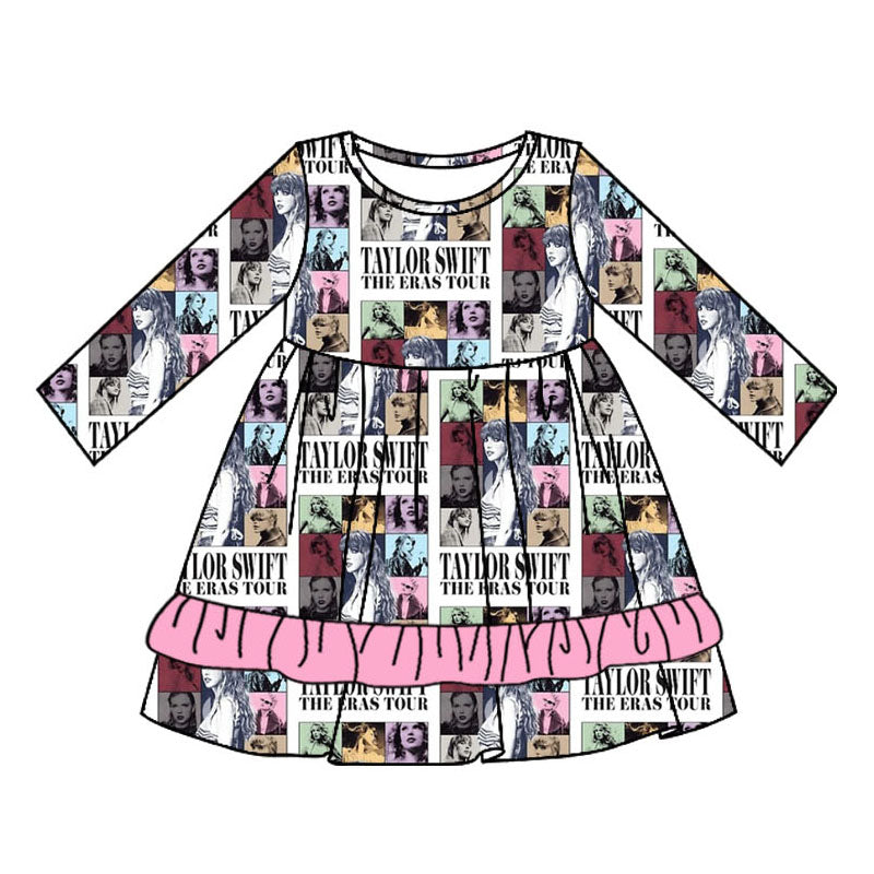 Pink ruffle patchwork singer girls dresses