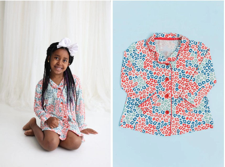 Colorful leopard tie dye button down nightgown girls dress