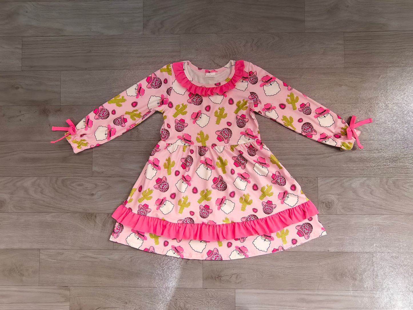 Pink santa cactus hat santa girls western Christmas dresses