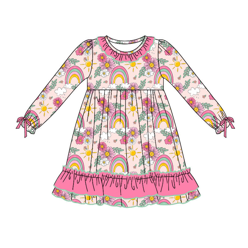 Pink ruffle rainbow floral girls dresses