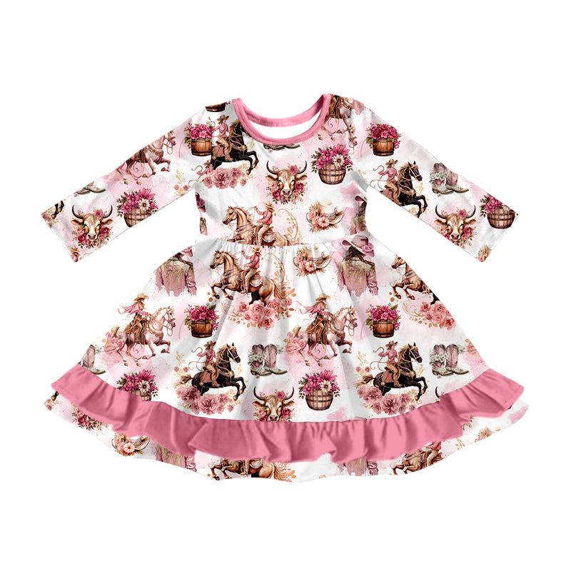 Pink ruffle floral horse rodeo kids girls western dress  Western Kids  Clothes