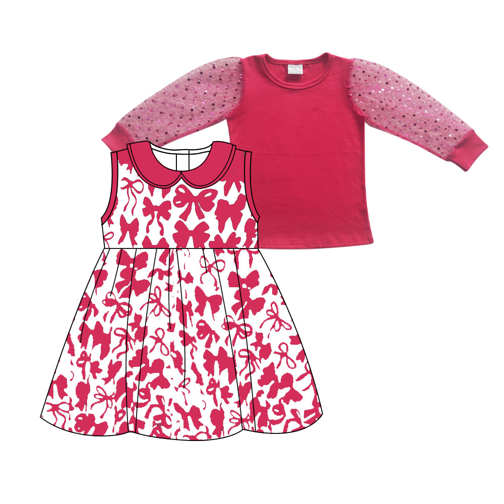 Hot pink top sleeveless bow dress kids girls clothes