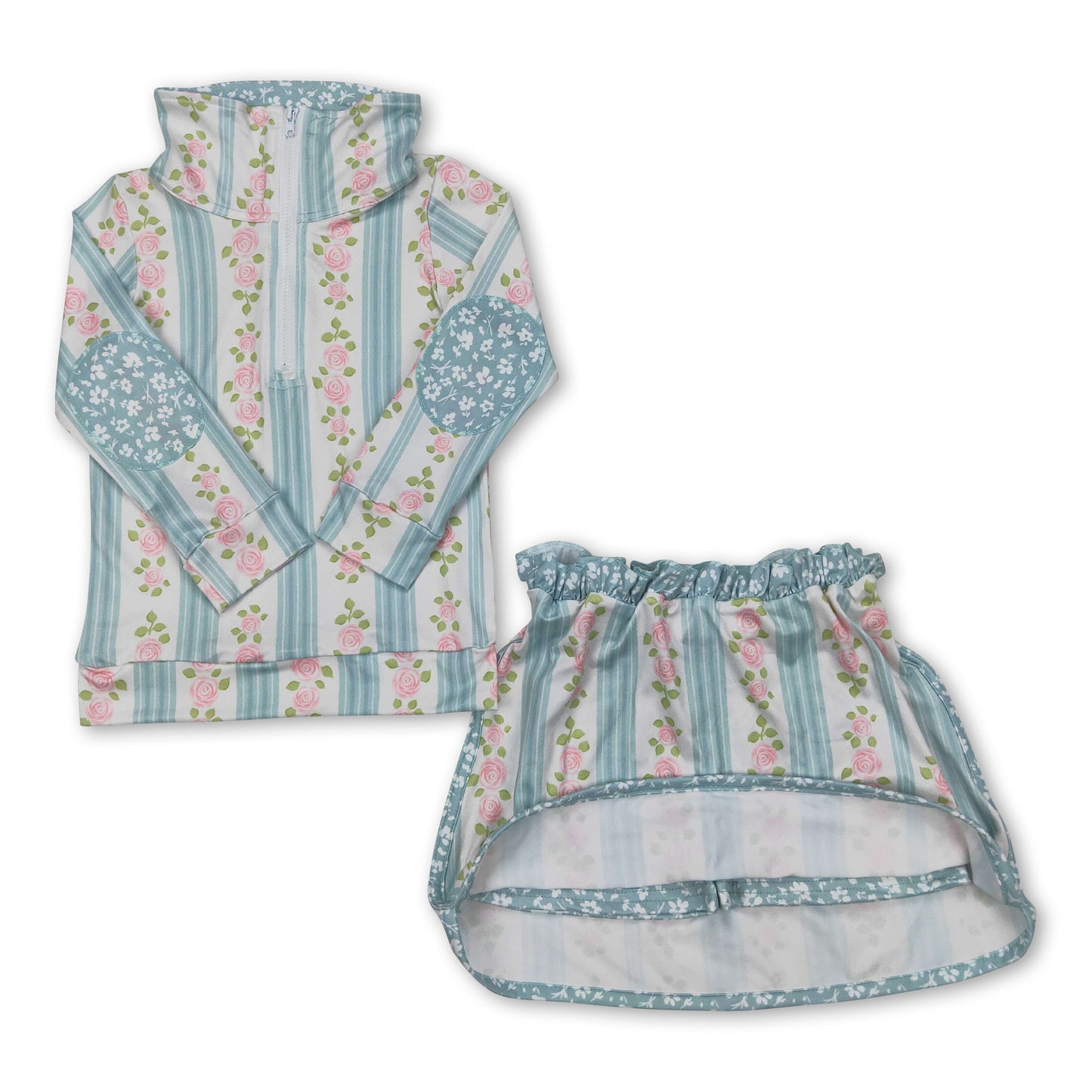 Pink floral stripe pullover skirt kids girls clothing