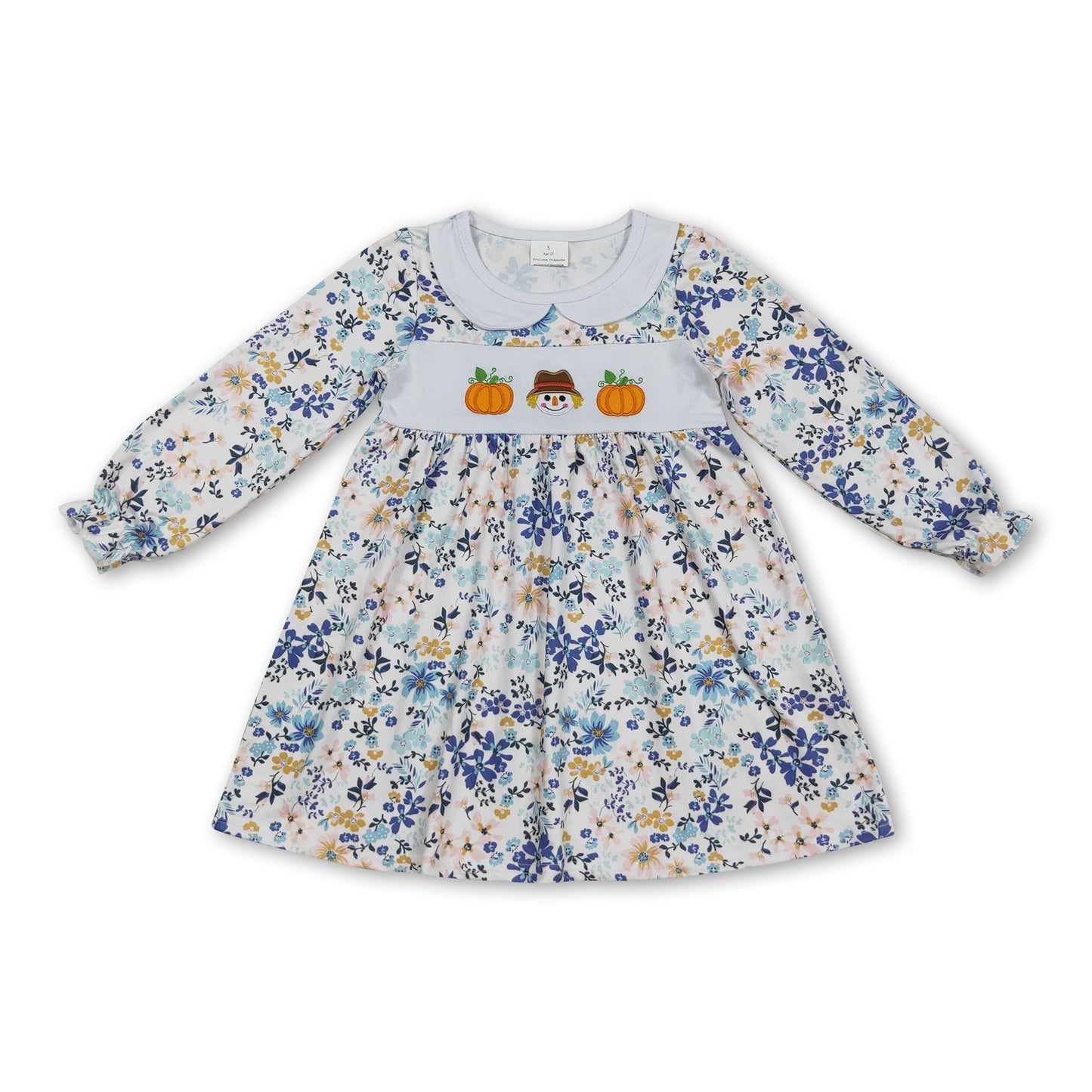 Floral pumpkin scarecrow kids girls fall dresses