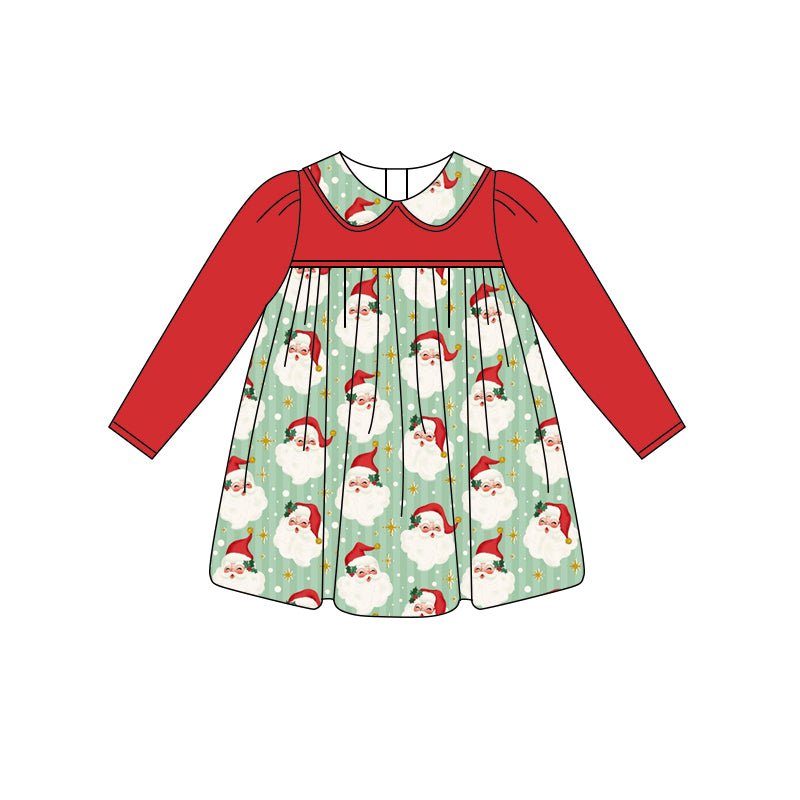 Red long sleeves santa kids girls Christmas dresses