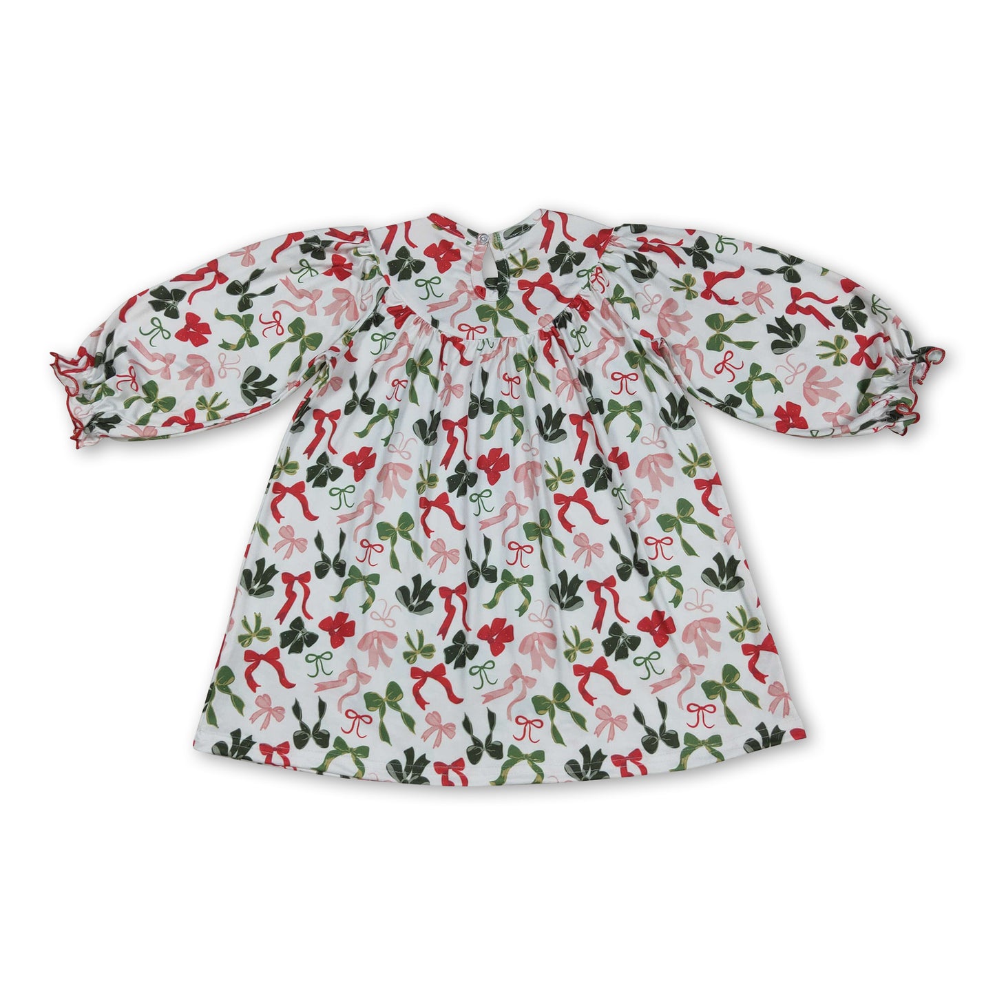 Green red bow Merry Christmas smocked girls dresses