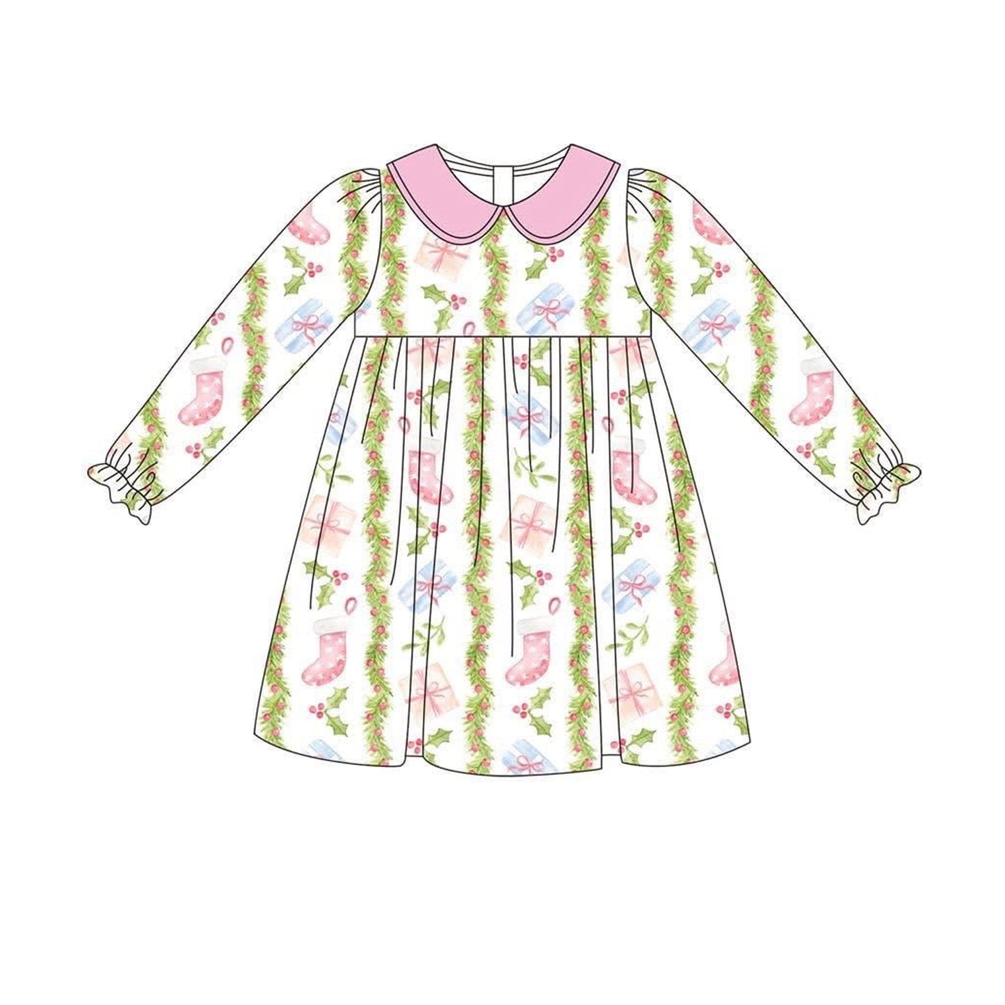 Long sleeves holly Christmas gifts socks girls dresses