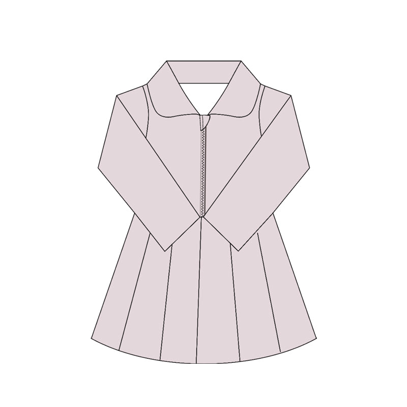 Long sleeves pink zipper kids girls athletic polo dress