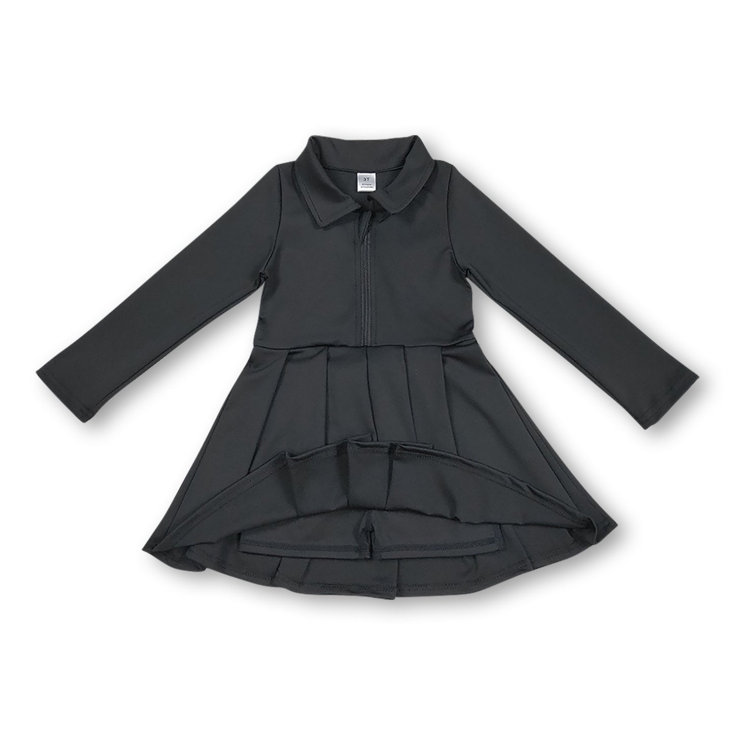 Long sleeves black zipper kids girls athletic polo dress