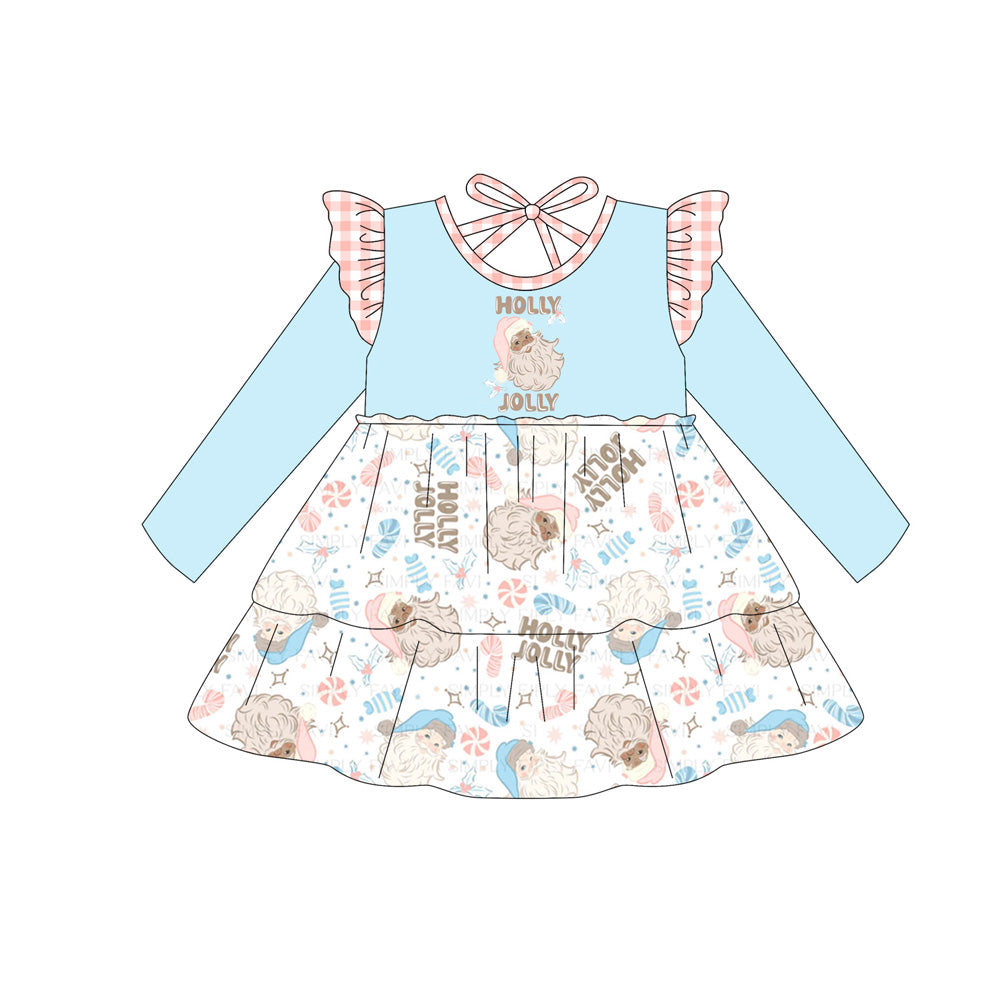 Long sleeves holly jolly sana kids girls Christmas dresses