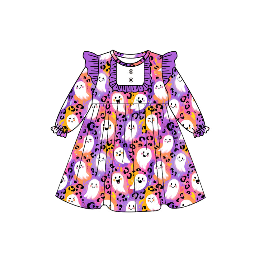 Long sleeves leopard ghost kids girls Halloween dress