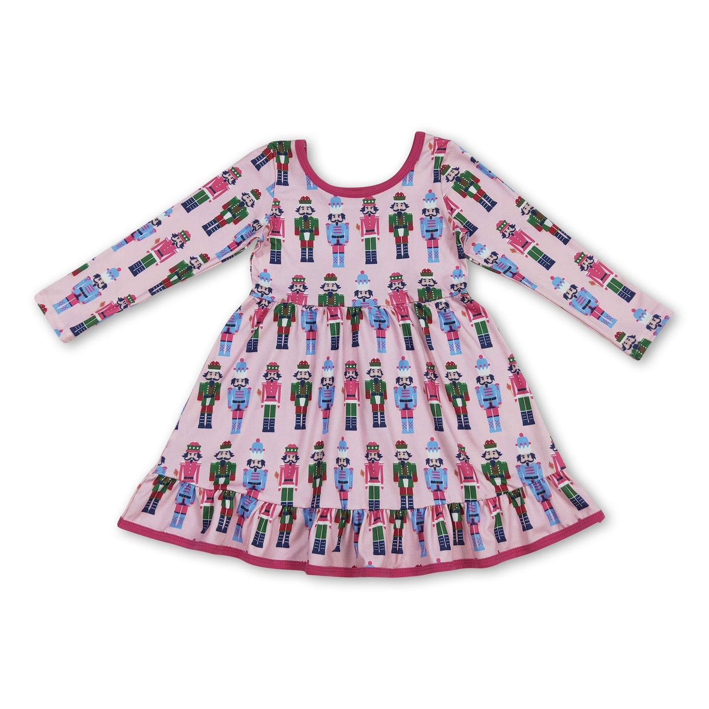 Pink long sleeves ballet ruffle kids girls Christmas dress