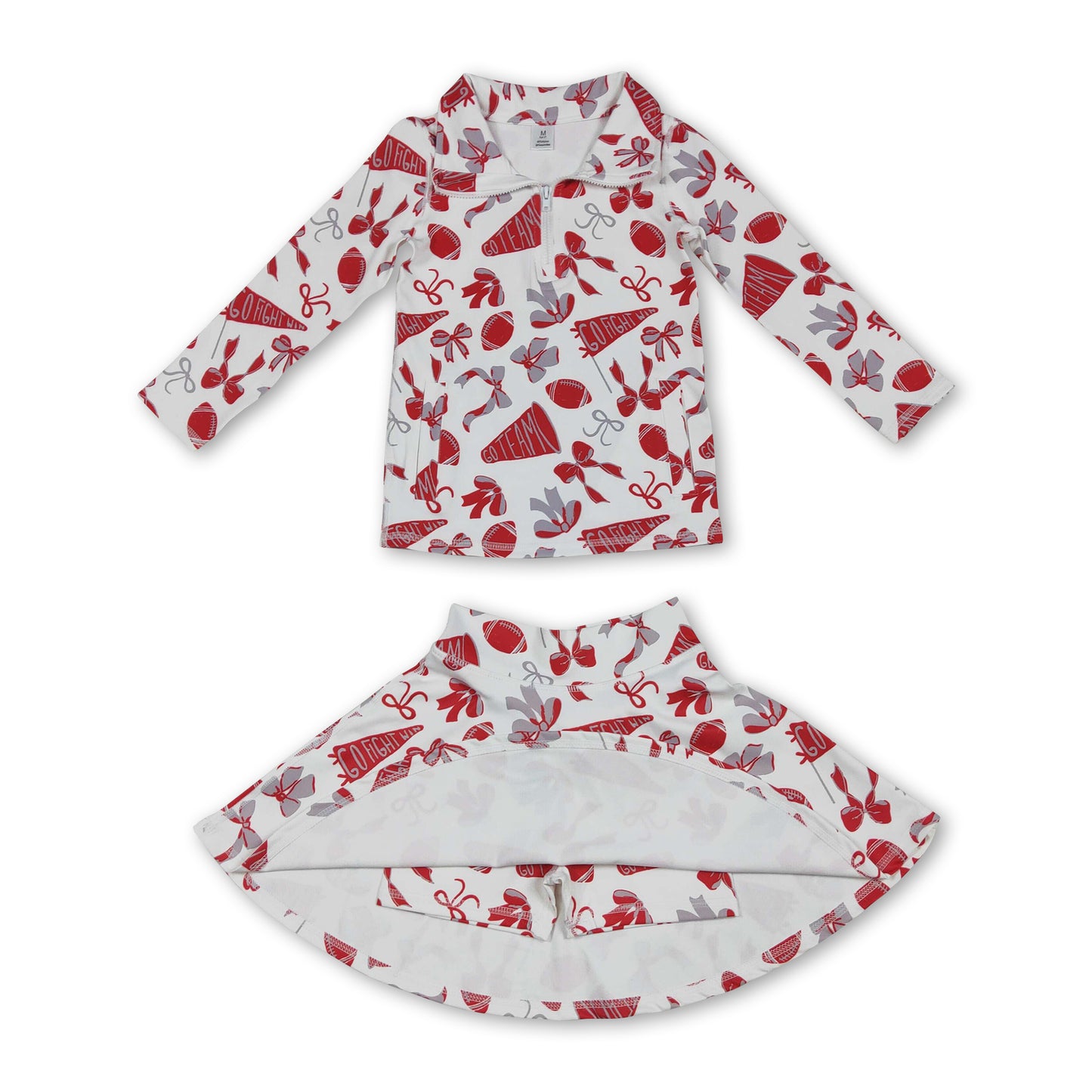 Red bow football top skirt kids girls team activewear set