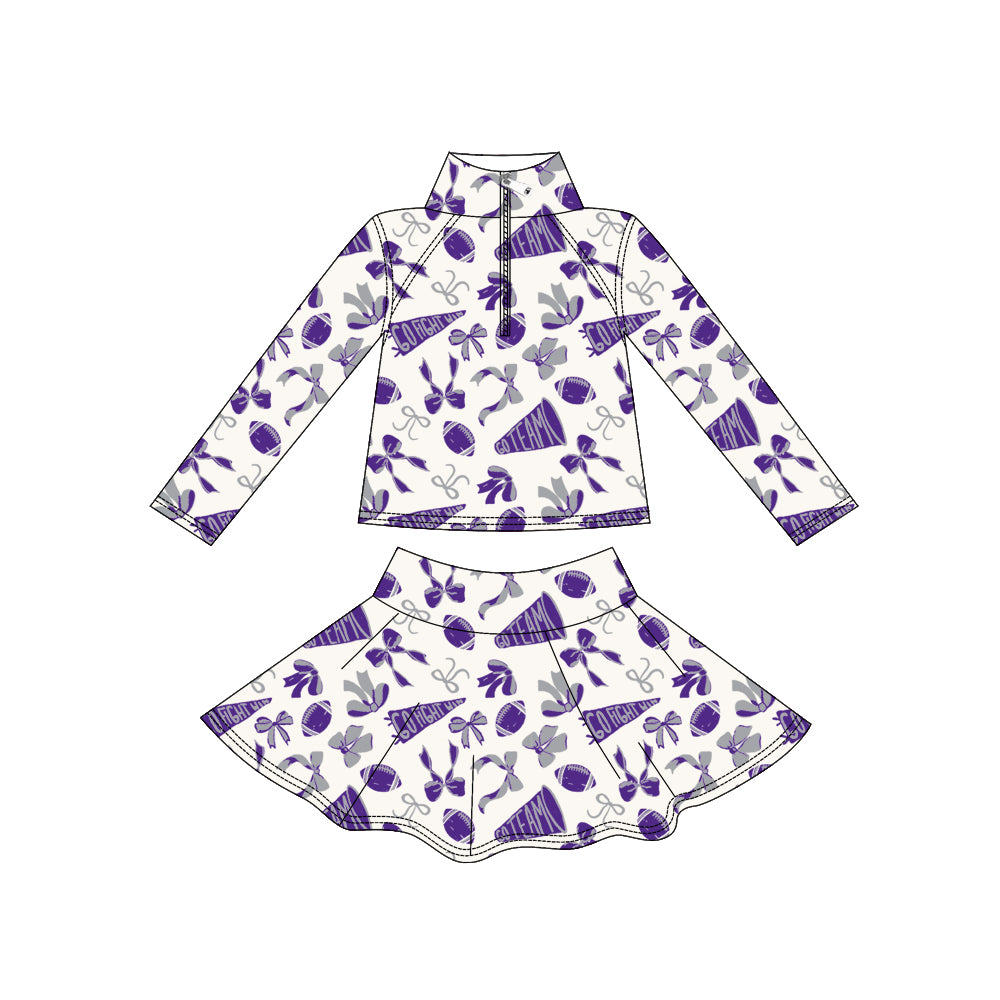 Purple bow football top skirt kids girls team activewear set