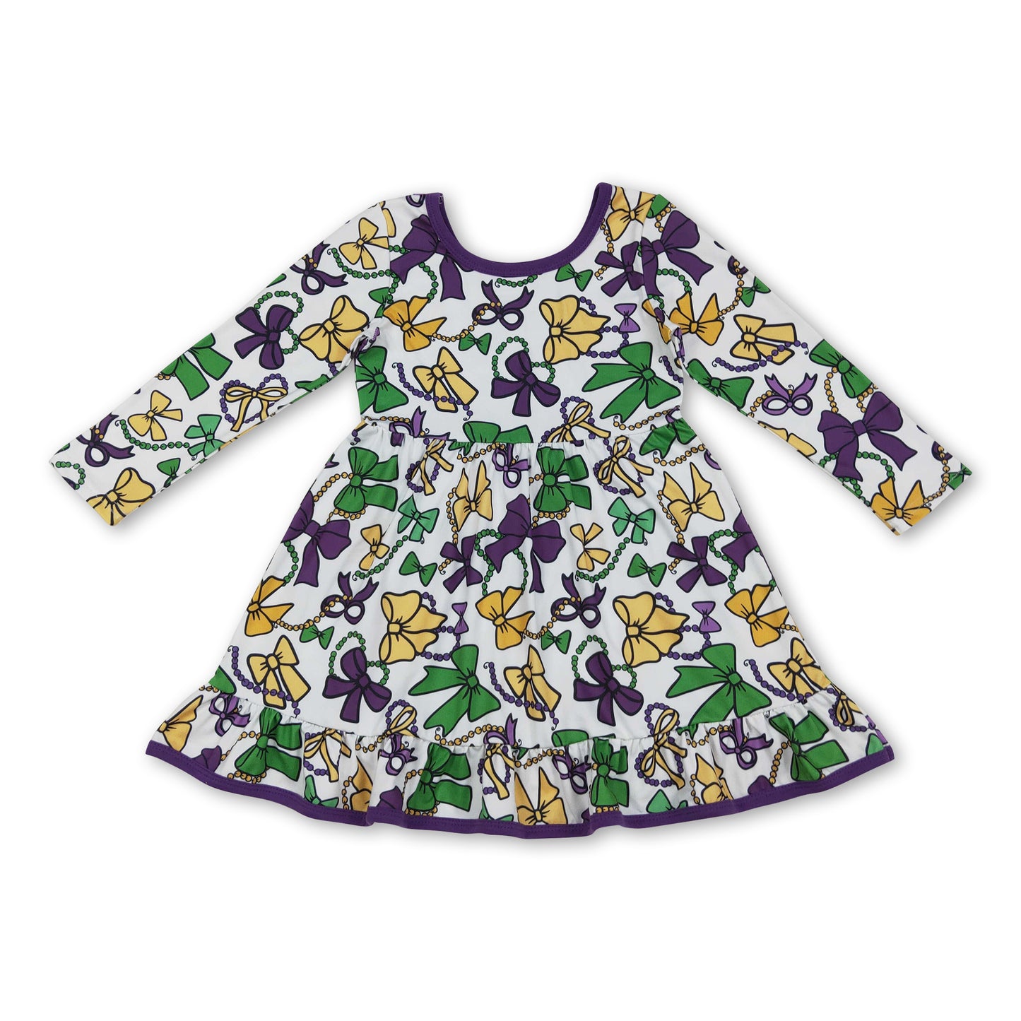Purple yellow green bows mardi gras dress