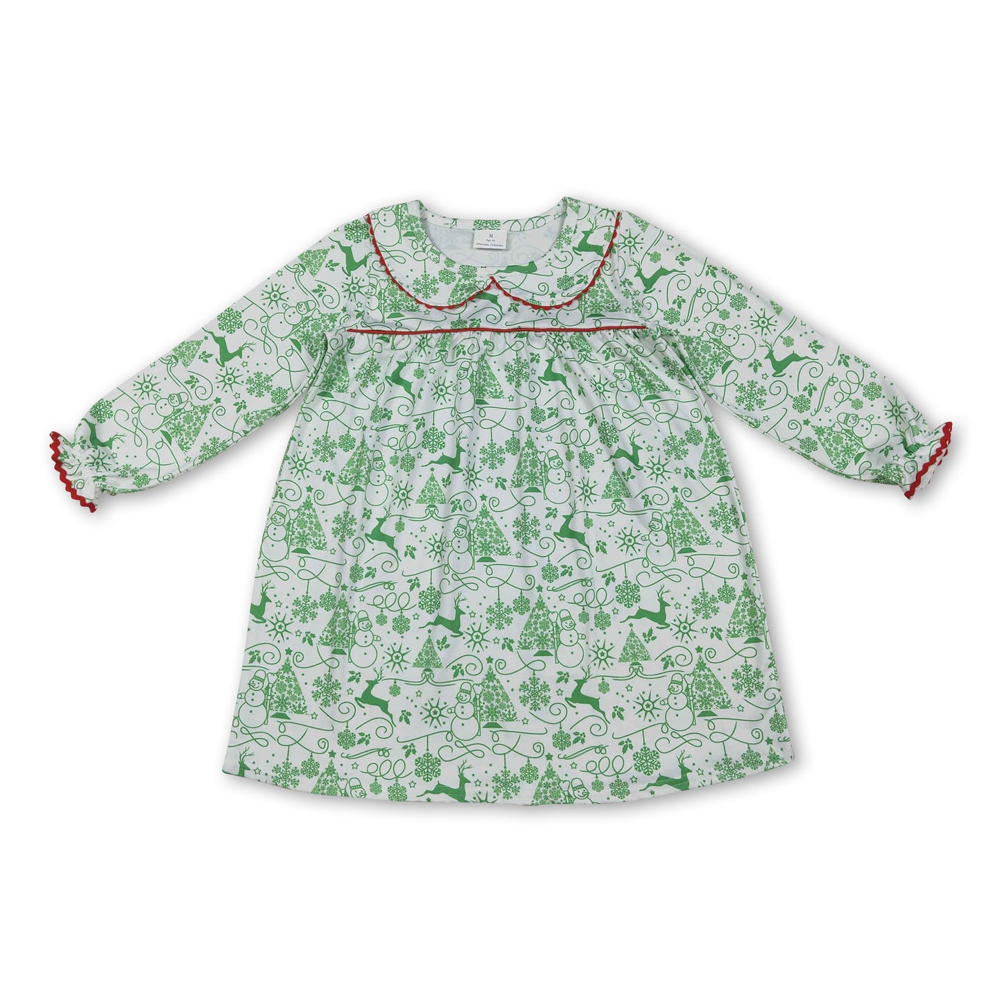 green deer trees print long sleeve girl dress