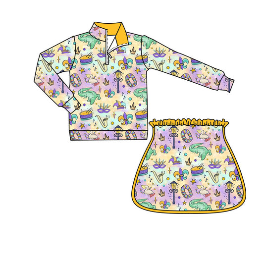 Mardi Gras pattern pullover skirt kids girls  set