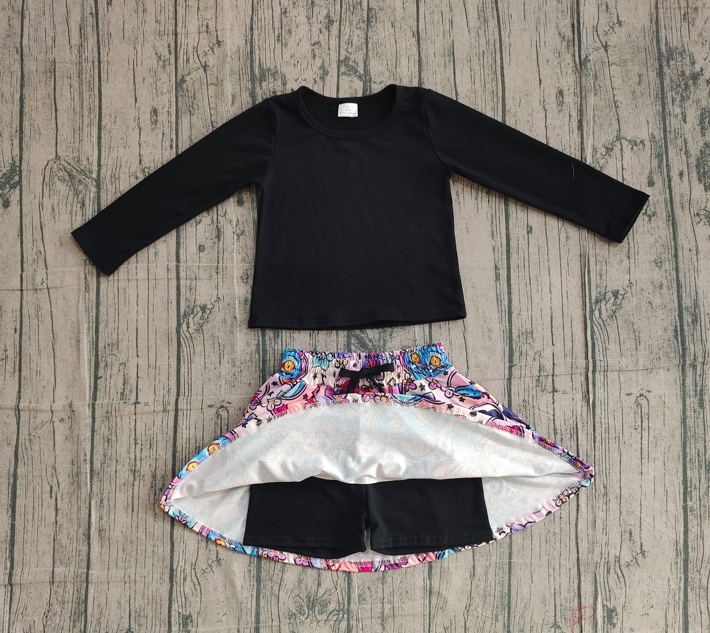 Long sleeves top music skirt kids girls clothing set