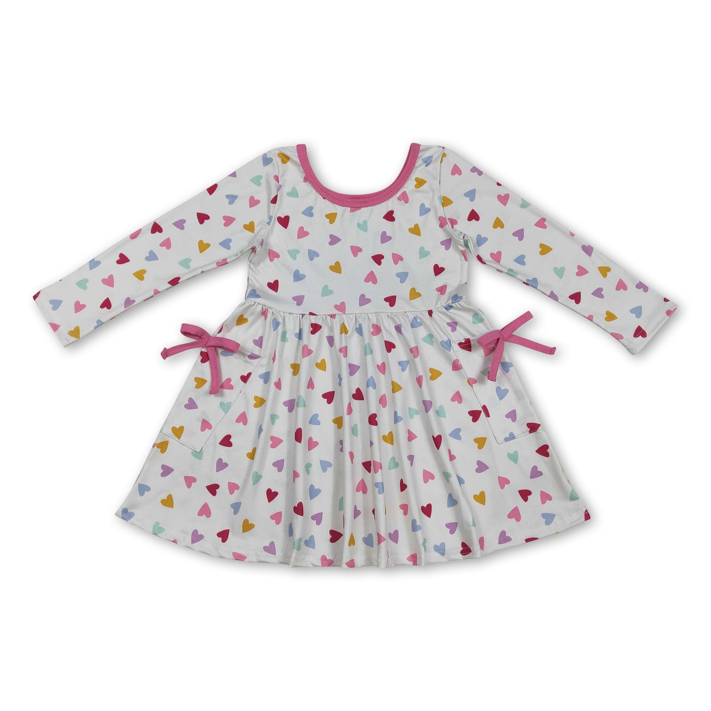 Long sleeves colorful heart pockets girls Valentine's dress