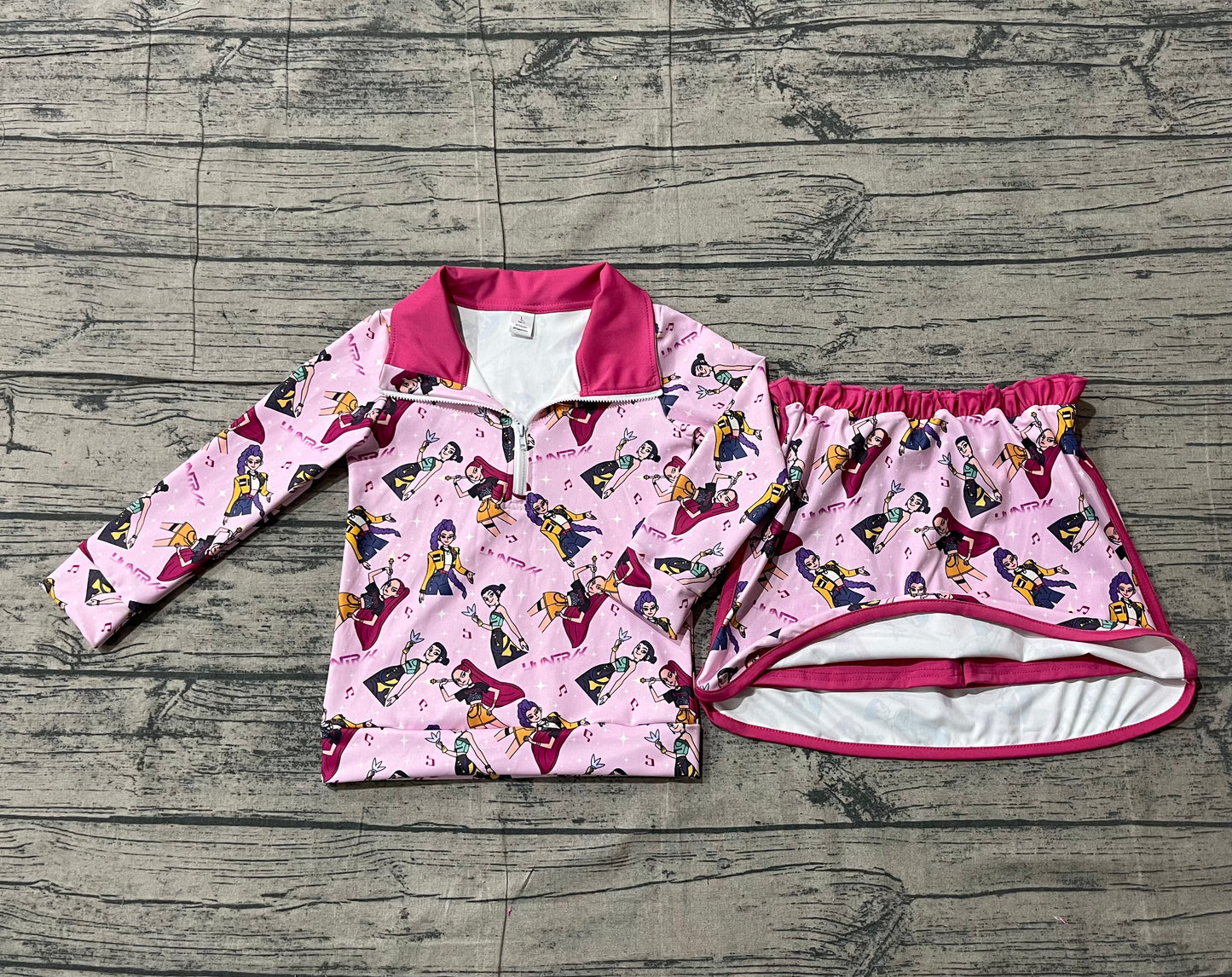 Hot pink music pullover skirt kids girls clothing set