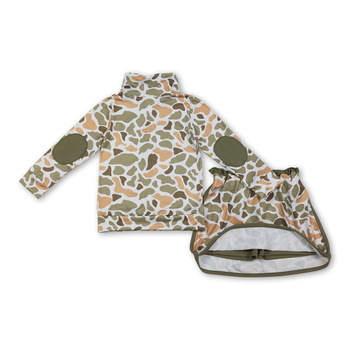 Long sleeves green camo top skirt baby girls clothing
